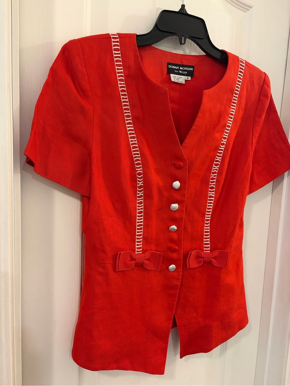 Donna Morgan Vintage Vibrant Red Skirt Set with Bow Accents - Picture 4 of 15